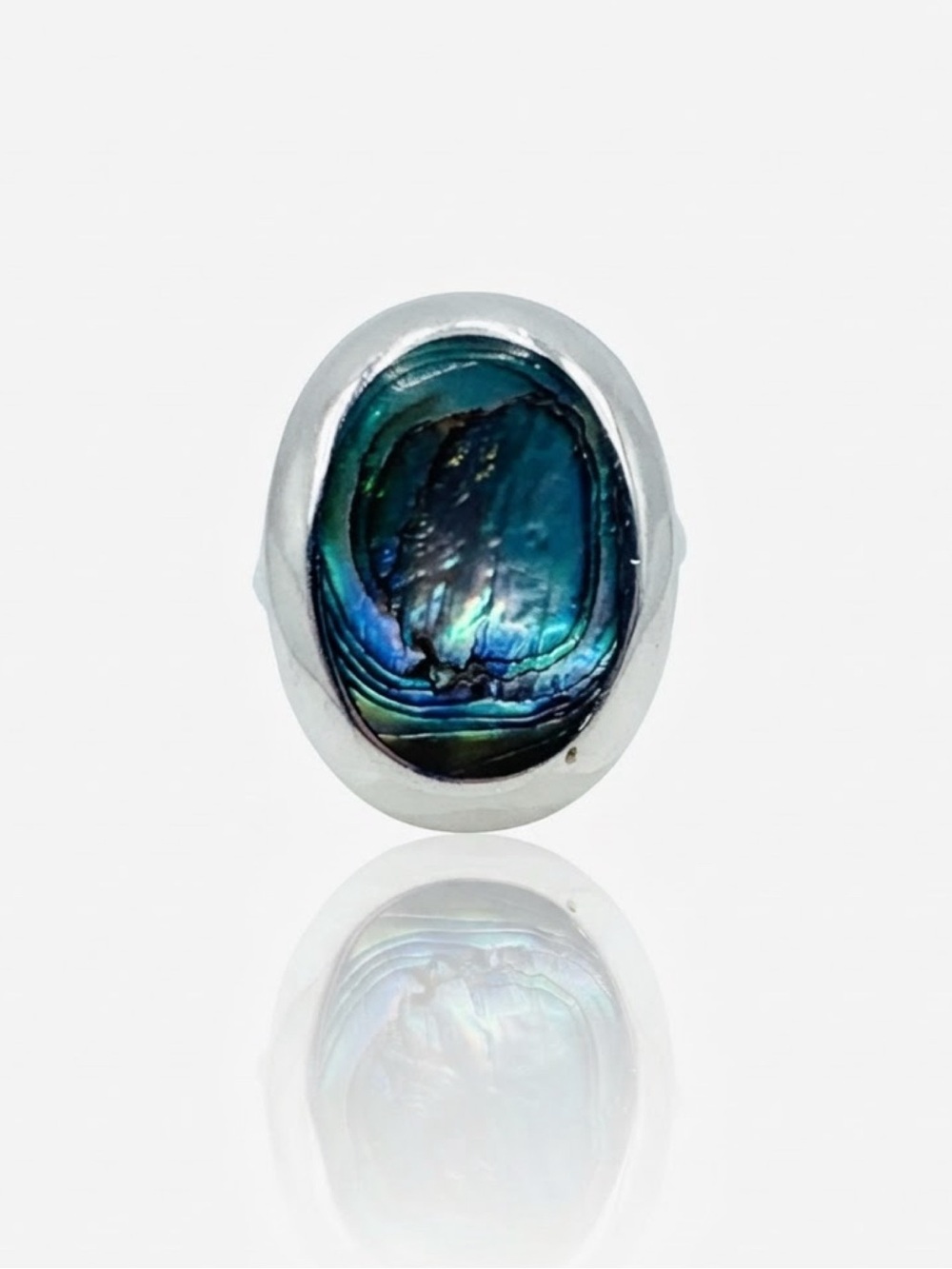 Vintage Sterling Silver Modernist Oval Abalone Bypass Ring Size 7.5